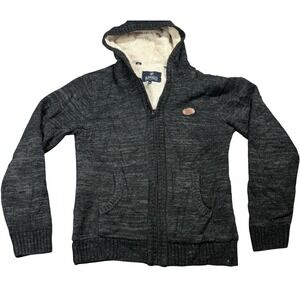 Buffalo Size M Hooded Sweater Mens Charcoal Gray Sherpa Lined Full Zip Cardigan